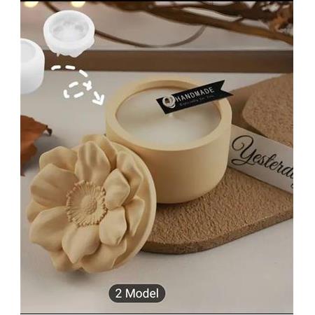 Çiçekli Kapaklı Silikon Mum Kabı Kalıbı