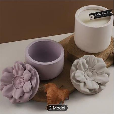 Çiçekli Kapaklı Silikon Mum Kabı Kalıbı